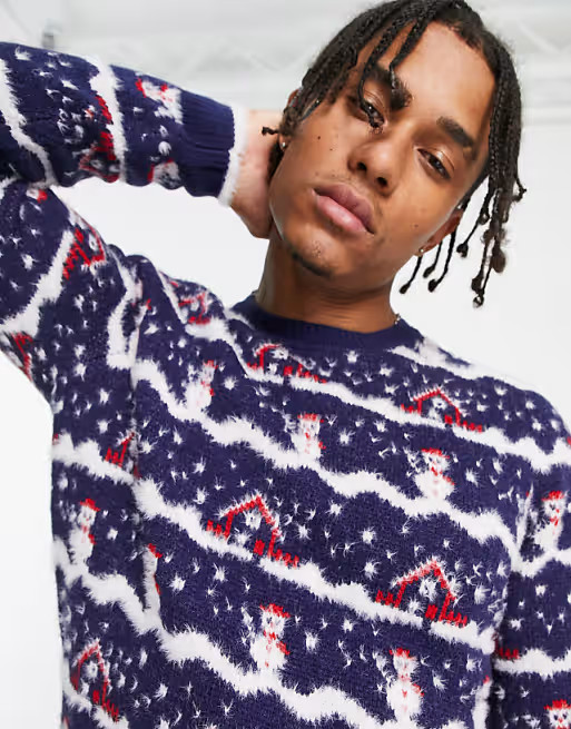 ASOS DESIGN fluffy knitted christmas sweater with snowman design | ASOS (Global)