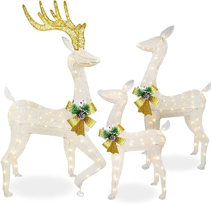 3 Piece Christmas Lighted Reindeer Decorations Outdoor, Large Deer Family with 230 Warm White LED... | Amazon (US)