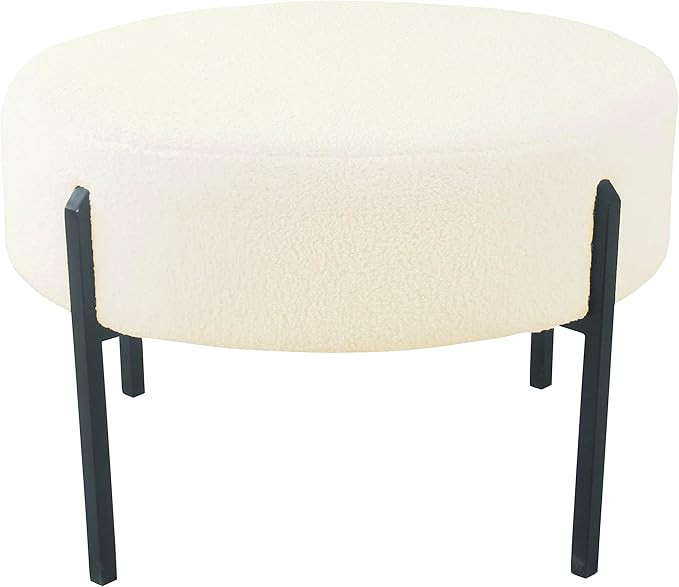 HomePop Modern Metal Sherpa Round Ottoman Home Décor Upholstered Round Foot Rest Ottoman - Cream | Amazon (US)