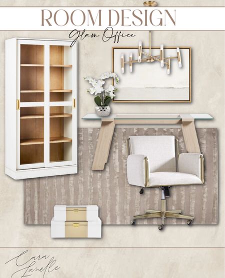 Glam office decor

Home decor, glam room, gold and white, neutral rug, light fixture, bookcase, office chair, wall art, office must haves 

#LTKFind #LTKhome #LTKstyletip