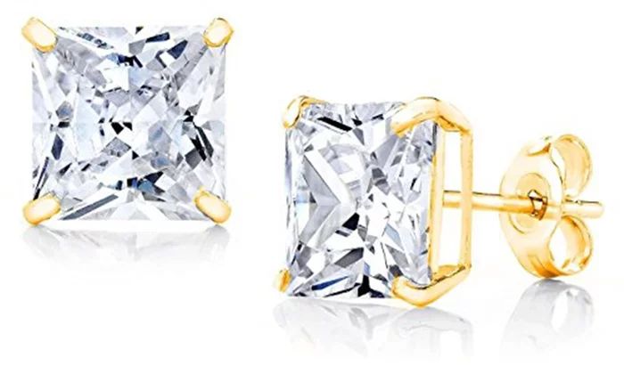 14k Yellow Gold Plated Over Sterling Silver Created  White Sapphire 4 Carat Square Stud Earrings | Walmart (US)