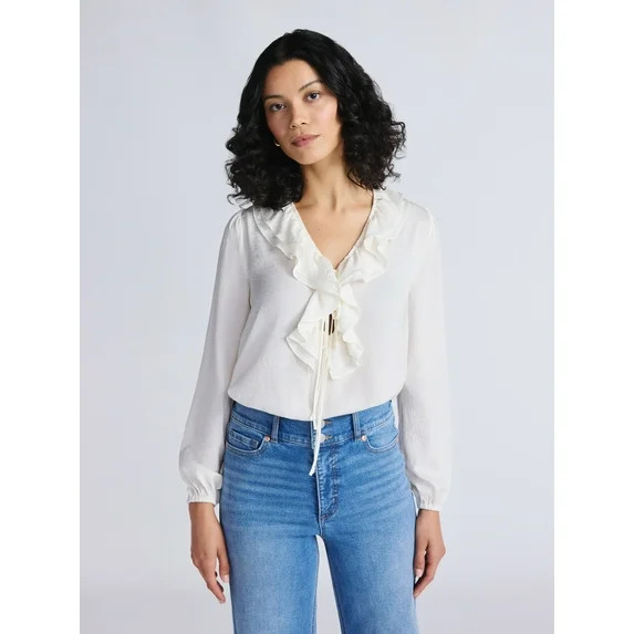 Sofia by Sofia Vergara Women's and Women's Plus Ruffle Neck Blouse, Sizes XS-4X | Walmart (US)