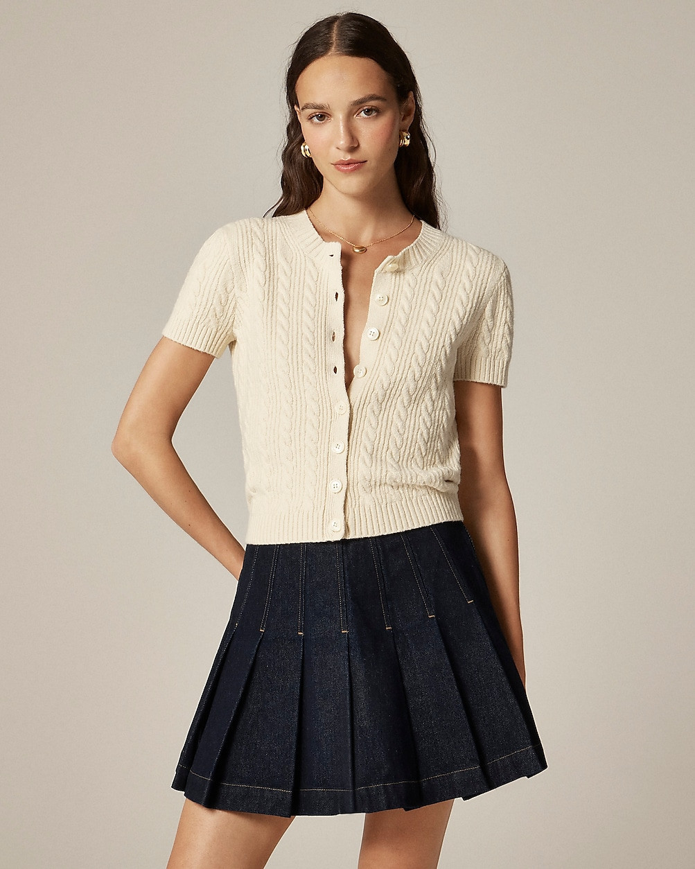 Cable-knit short-sleeve cardigan top | J. Crew US