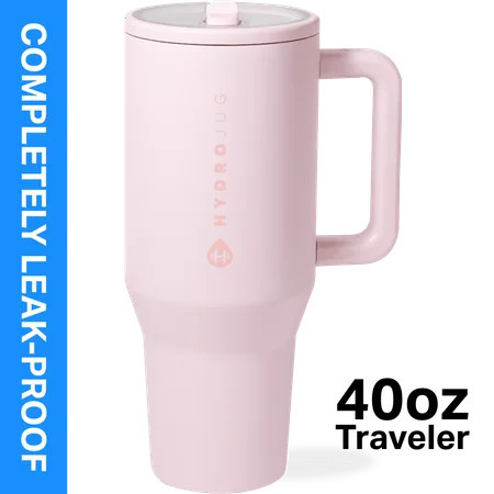 HydroJug Traveler 40 oz Water Bottle, Stainless Steel Insulated Tumbler with Flip Straw and Handle - Pink Sand | Walmart (US)