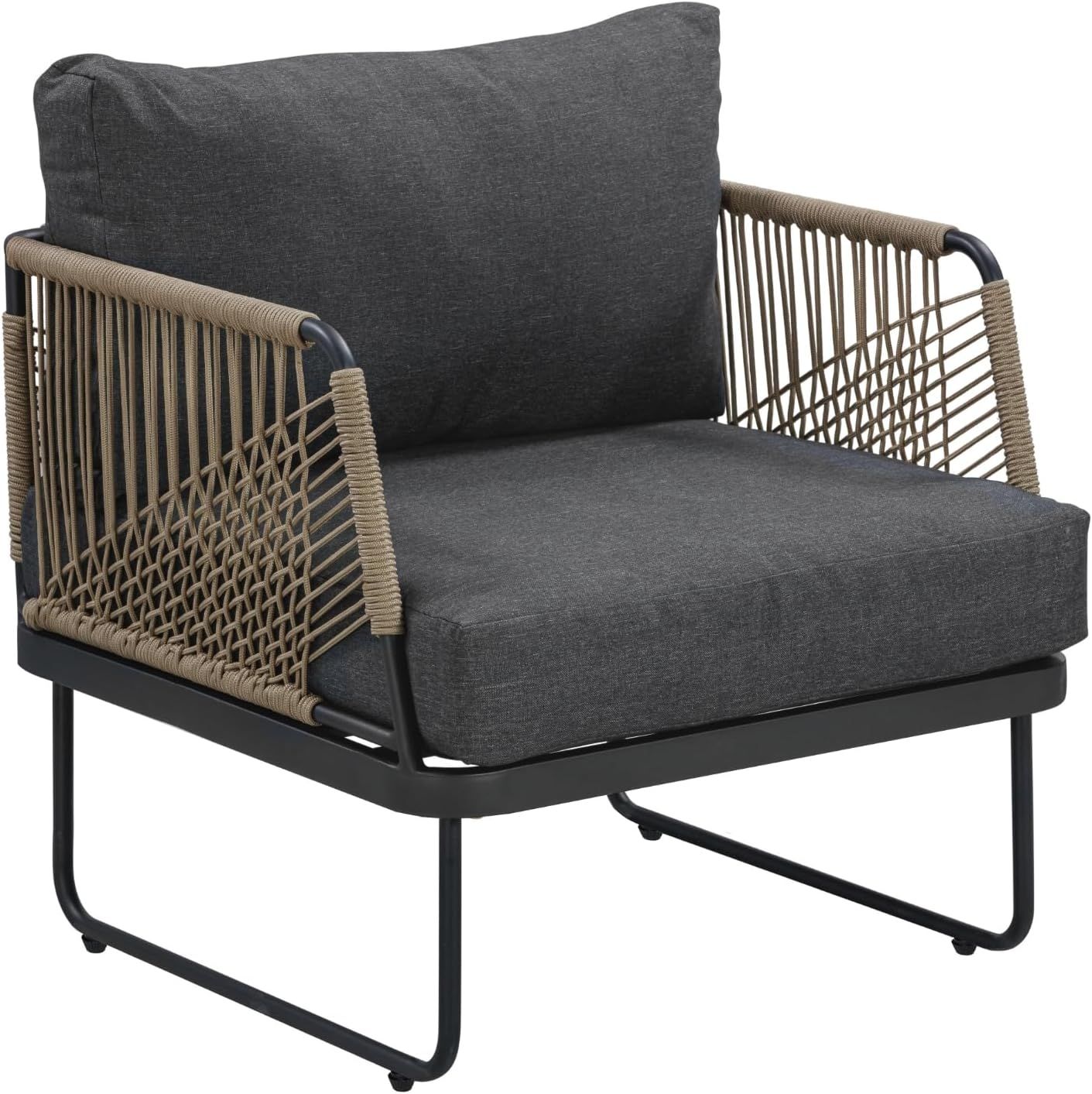 Nathan James Bohemian Upholstered Outdoor Patio Seating, Set of 2 Chairs, Dark Gray Cushion/Black... | Amazon (US)