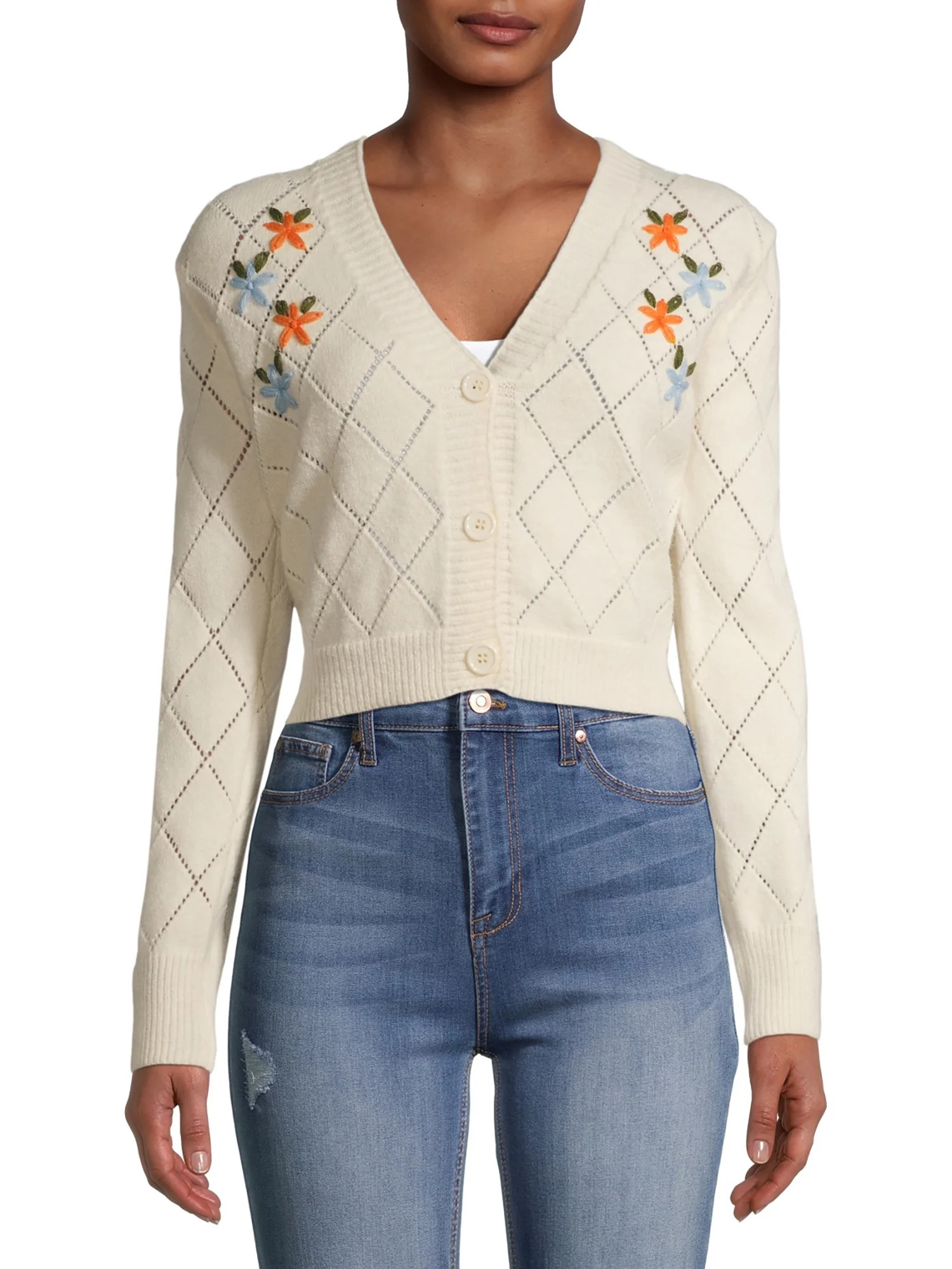 Dreamers by Debut Women's Floral Stitch Cardigan Sweater | Walmart (US)