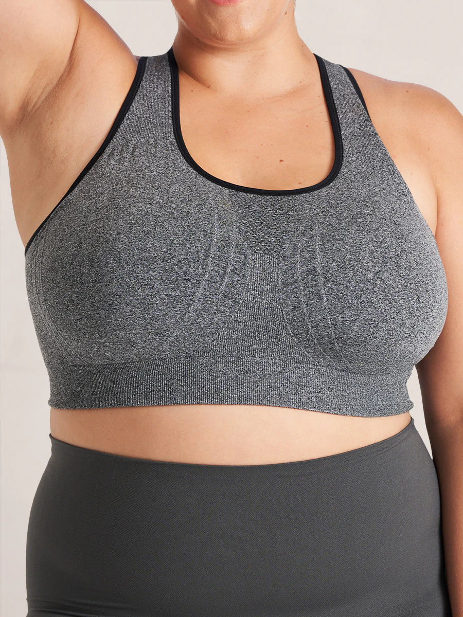 Truekind Seamless Racerback Sports Bra Shapewear Heather Gray with Black Trim S | Shapermint