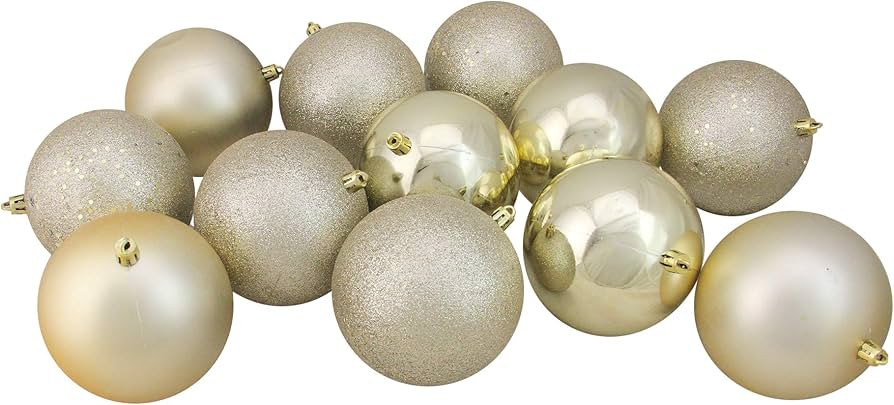 Northlight Set of 12 Champagne Gold Shatterproof 4-Finish Christmas Ball Ornaments 4" | Amazon (US)