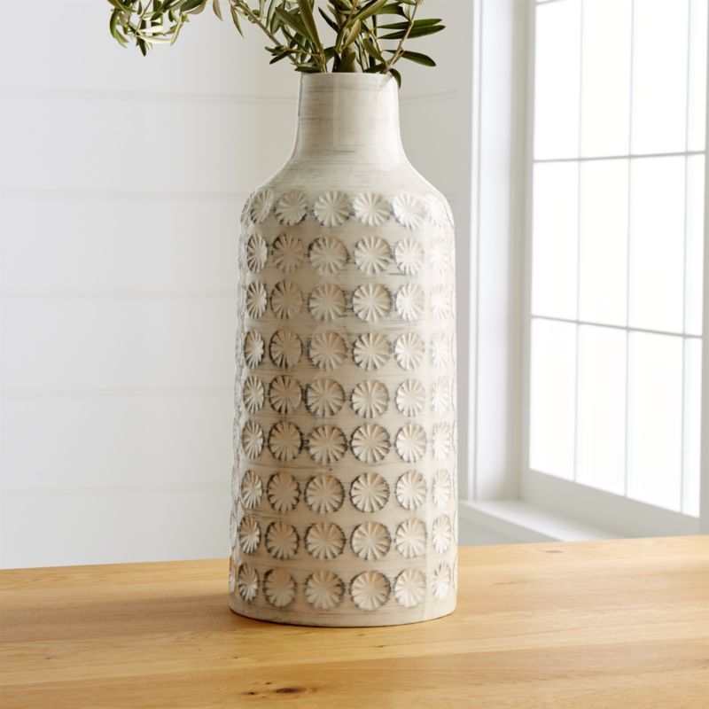 Taline White Glazed Stoneware Vase + Reviews | Crate & Barrel | Crate & Barrel