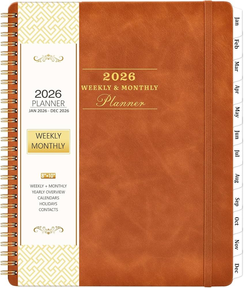 2026 Planner - January 2026 - December 2026, 2026 Weekly Monthly Planner, 8" x 10", Leather Brown... | Amazon (US)