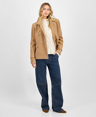 Juniors' Double-Breasted Collared Coat | Macy's
