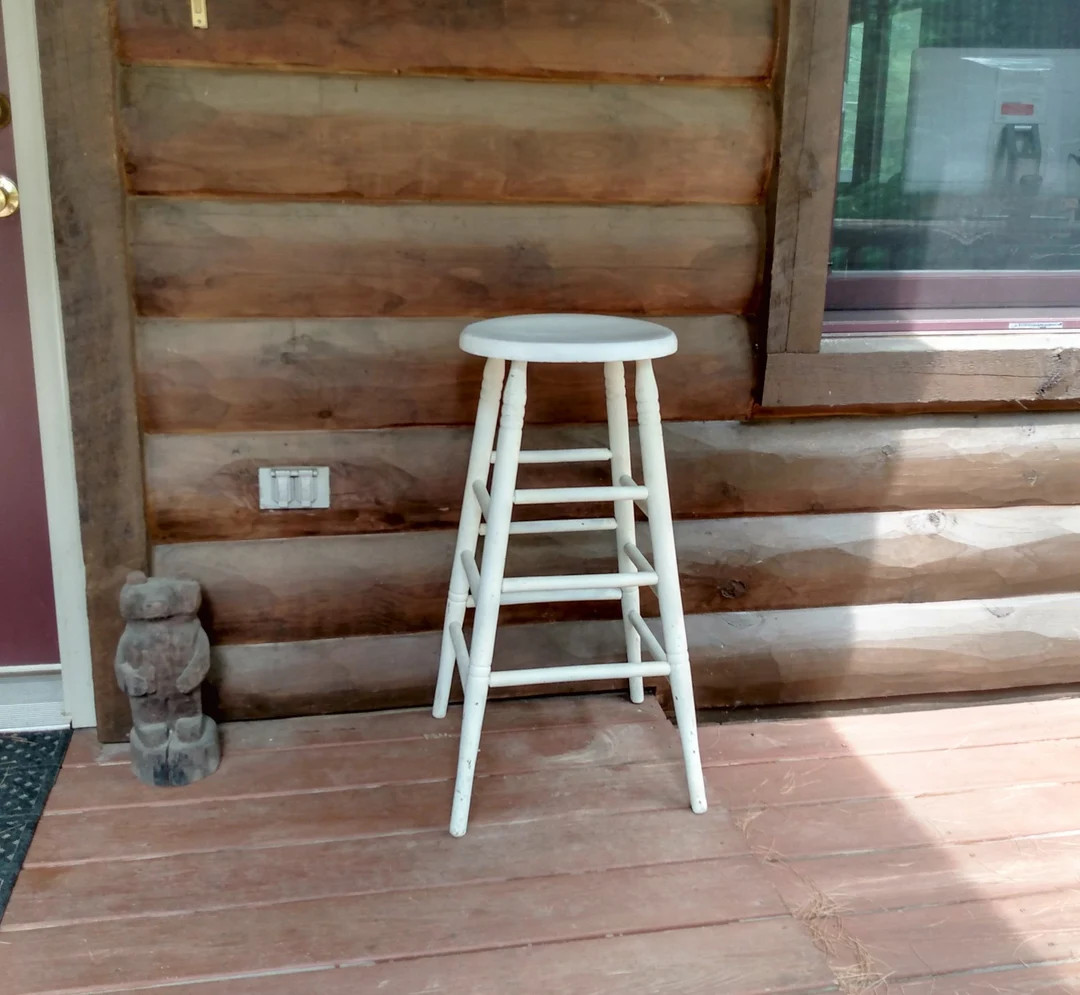 Tall Angle Leg Wooden Stool Vintage Antique Distressed White Wood Modern Farmhouse Country Cottag... | Etsy (US)