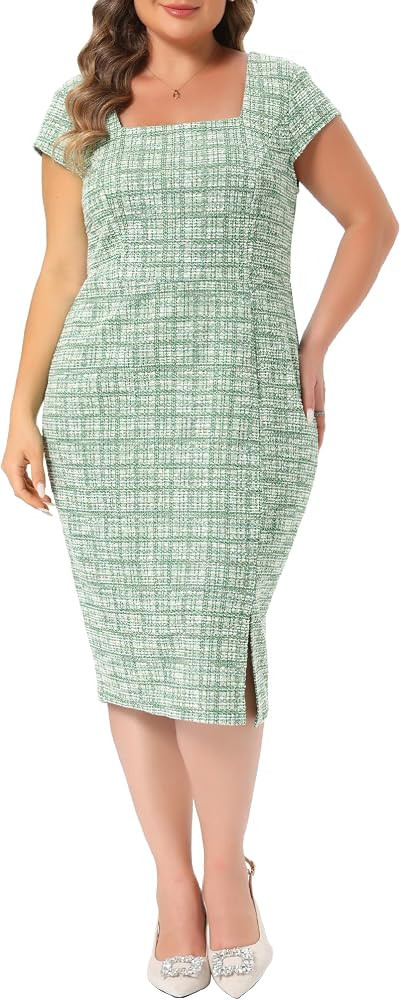 Agnes Orinda Women Plus Size Tweed Dress Bodycon Wear to Work Dresses | Amazon (US)