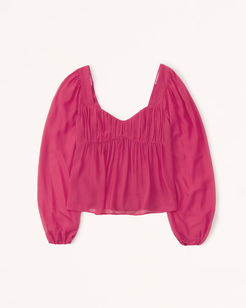 Long-Sleeve Sheer Puff Sleeve Top | Abercrombie & Fitch (US)