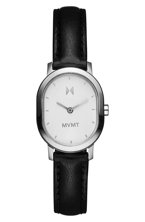 MVMT Carmel Oval Leather Strap Watch, 25mm in Black at Nordstrom, Size 25 Mm | Nordstrom