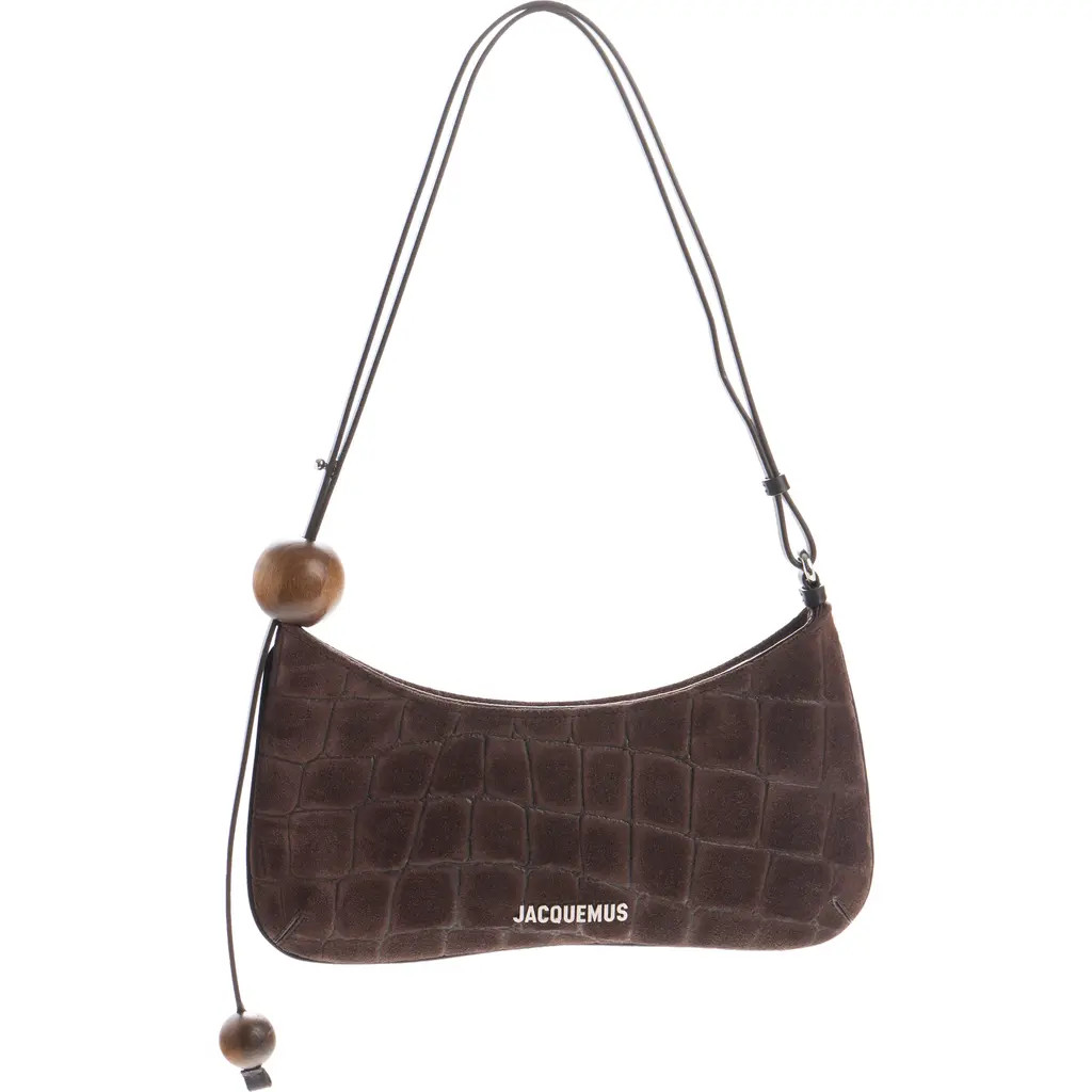 Jacquemus Le Bisou Perle Croc Embossed Suede Shoulder Bag in Dark Brown 880 at Nordstrom | Nordstrom