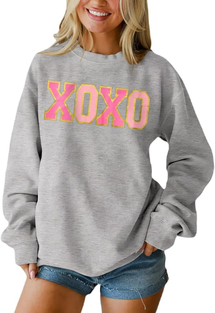 AFUKUIA Valentine's Day XOXO Sweatshirt for Women Hugs and Kisses Sweatshirts Crewneck Long Sleev... | Amazon (US)