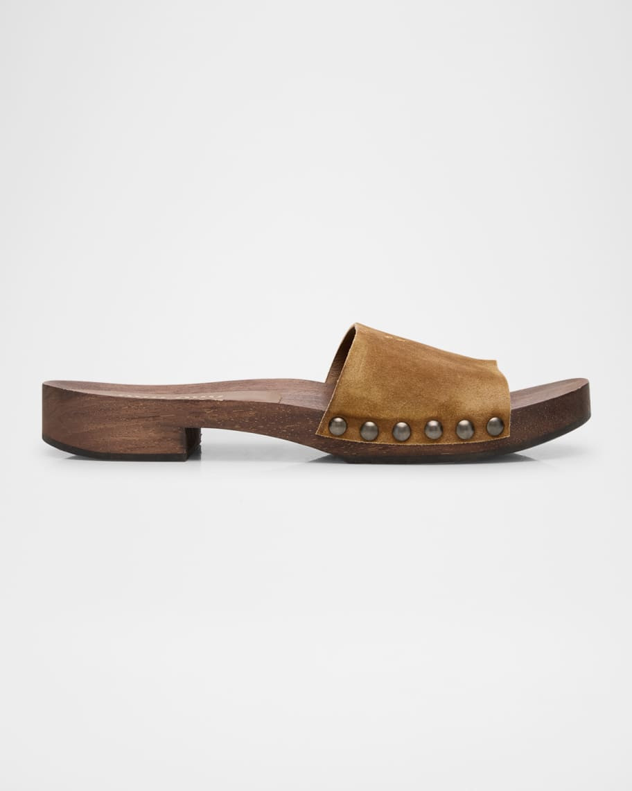 Suede Logo Slide Clogs | Neiman Marcus