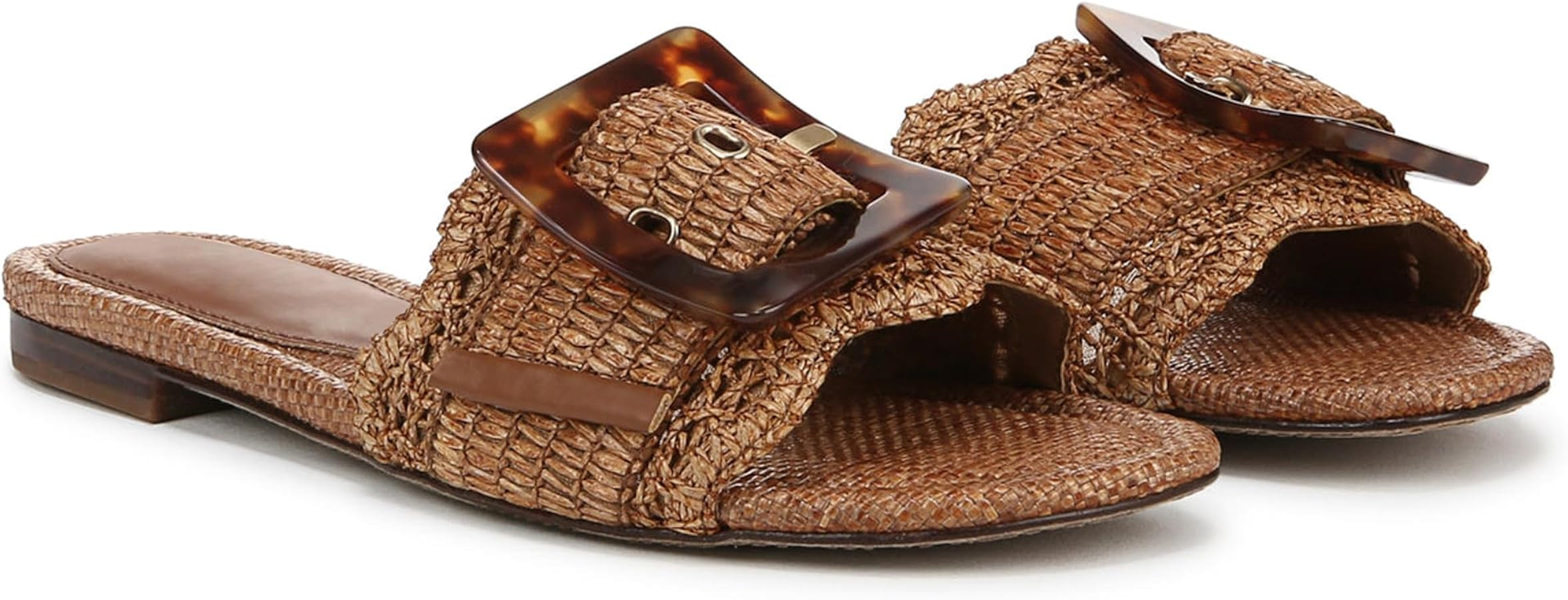 Raffia Flat Sandals for Women Woven Rattan Buckle Slide Sandals Summer Slip On Beach Sandals | Amazon (US)