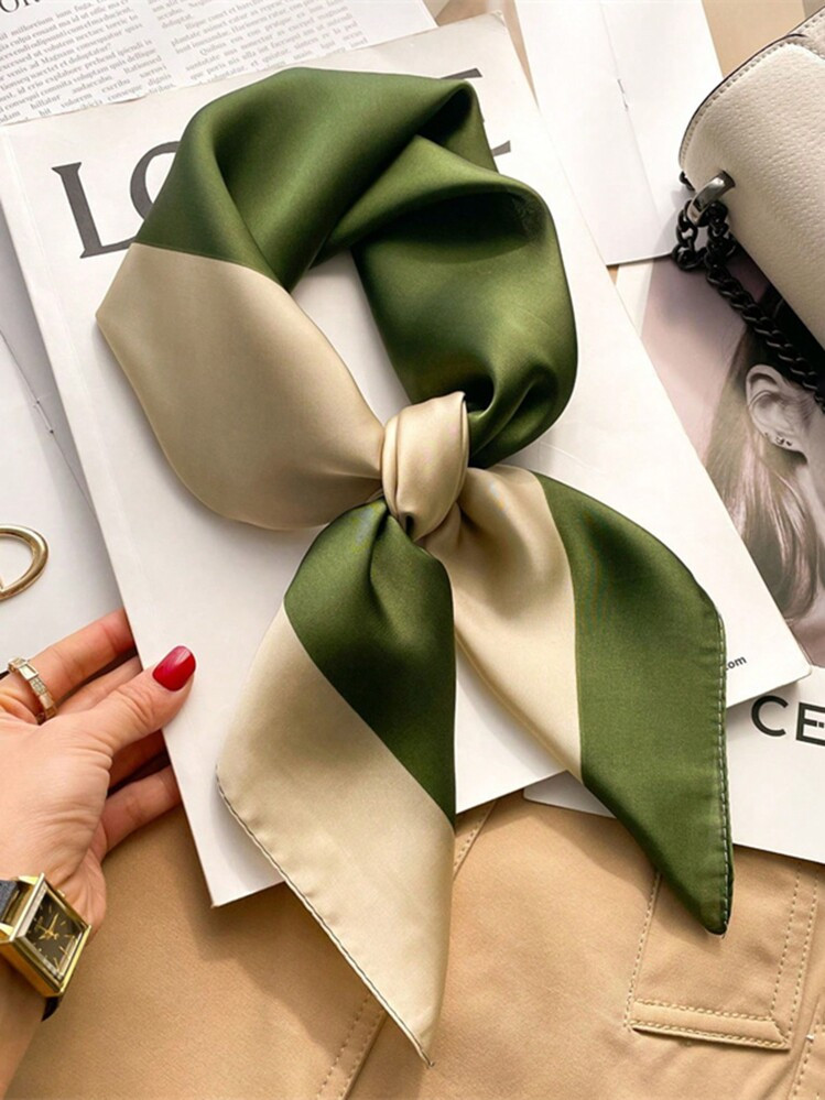 1pc Women's Luxurious Elegant Fashion Color Block Printed Silk Bandana Scarf, 70*70cm, Suitable F... | SHEIN