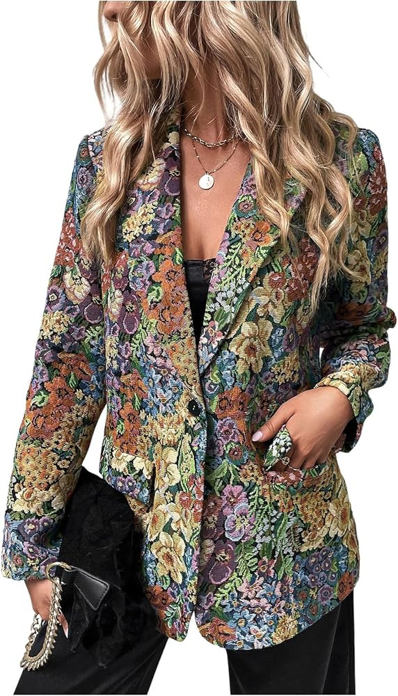 Floerns Women's Casual Long Sleeve Graphic Colorful Blazer Work Suit Jacket | Amazon (US)