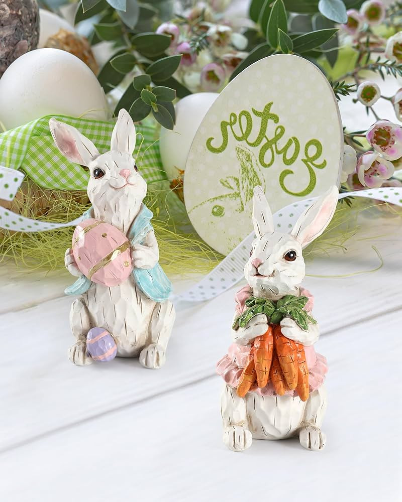 iStatue Easter Bunnies, 2 Resin 5'' Bunny Figurines with Resurrection Eggs & Carrots - Hand Paint... | Amazon (US)