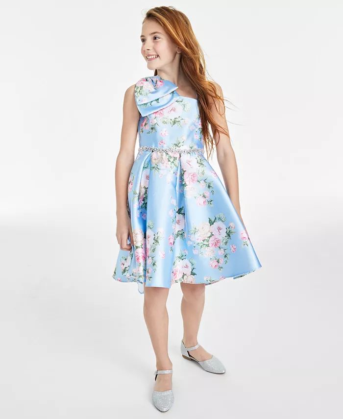 Rare Editions Big Girls Bow-Shoulder Floral Mikado Dress, Created for Macy's - Macy's | Macy's
