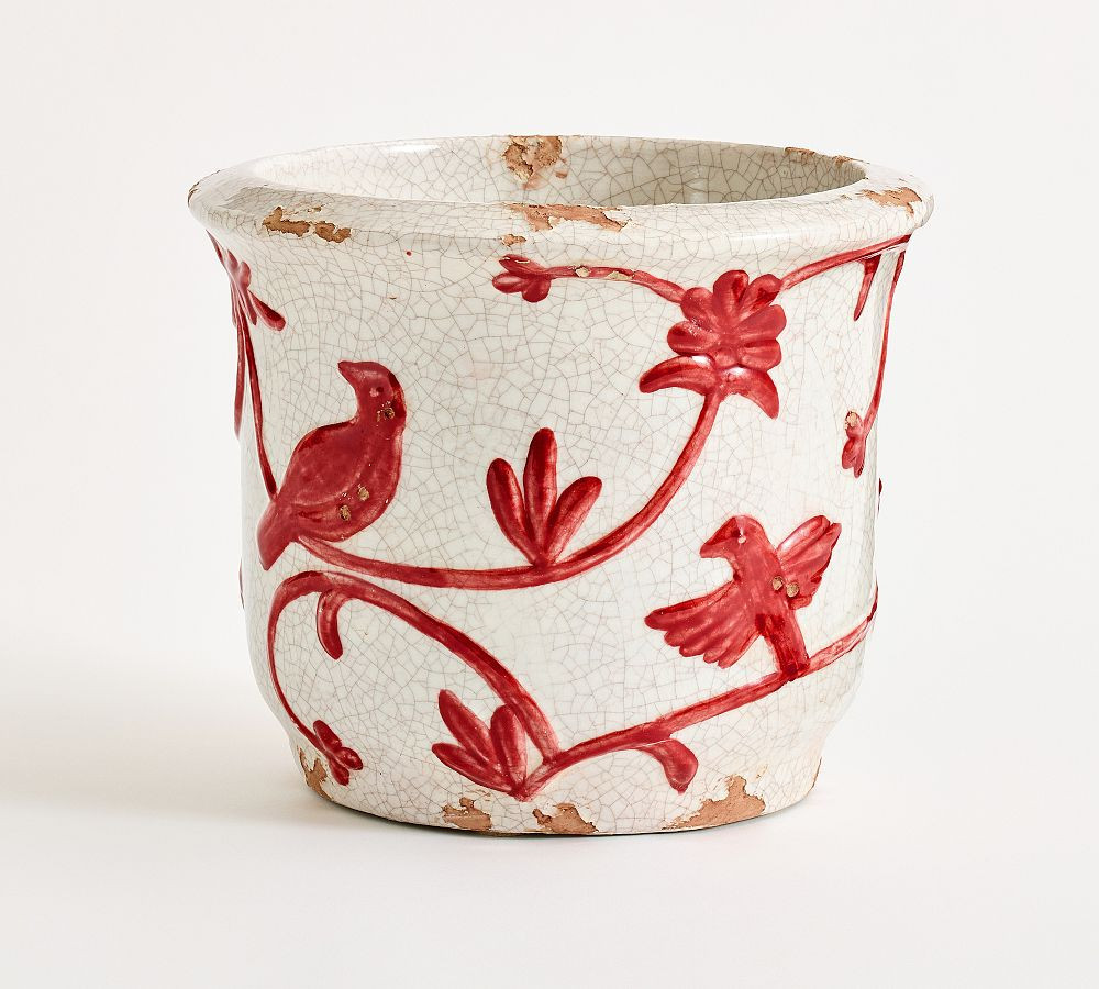 Montrose Cachepot, Large - Red & White | Pottery Barn (US)