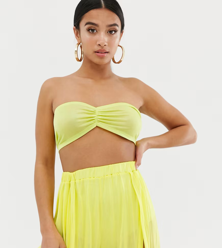 ASOS DESIGN Petite slinky neck beach crop top in neon yellow co-ord | ASOS (Global)