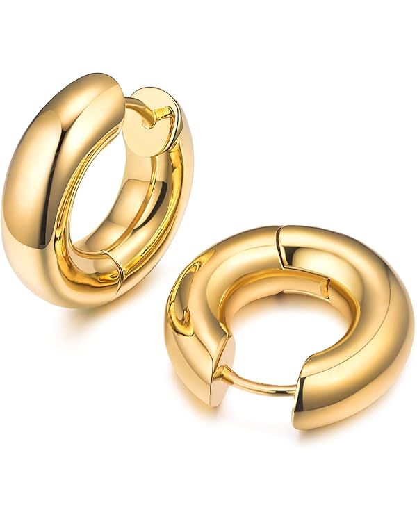Small Hoop Earrings For Women, Chunky Huggie Earrings, 14k Real Gold Filled, Nap Earrings, Croiss... | Amazon (US)