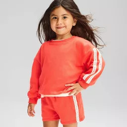 Toddler Girls' French Terry Side Stripe Crewneck Sweatshirt - Cat & Jack\u2122 Red 3T | Target