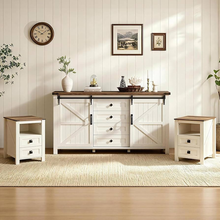 AMERLIFE 3-Piece White Bedroom Set with 4-Drawer Dresser & 2 Nightstands | Amazon (US)
