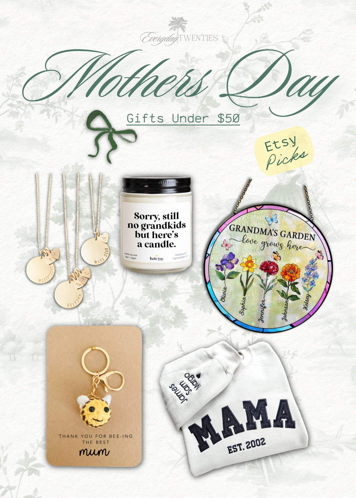 Sweet, simple, and so sentimental! 💖 I rounded up the cutest Etsy picks for Mother’s Day — each one under $50 and packed with love. 🎀

#MothersDay #EtsyPicks #GiftIdeas

Etsy gifts • mothers day ideas • budget friendly gifts • sentimental gifts • gift guide under 50 • mothers day 2025 • ltk under 50

#LTKHome #LTKFindsUnder50 #LTKGiftGuide #LTKSeasonal