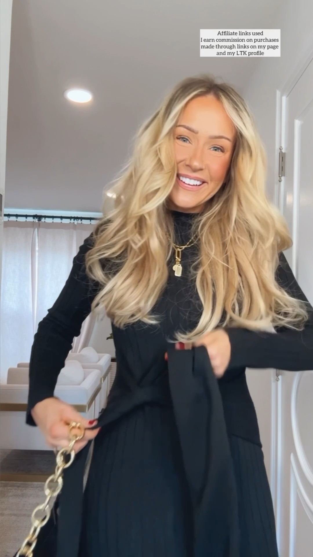 Amazon date night dress

Sweater dress black midi tie waist belt
Chic style 
