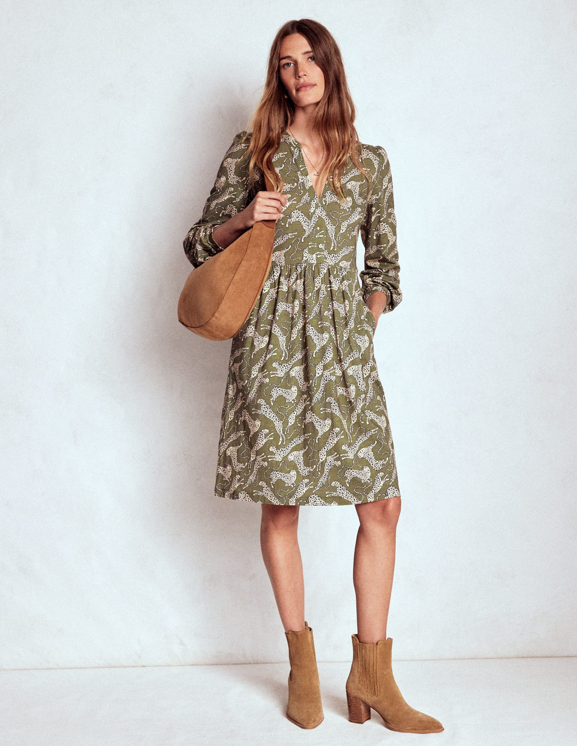Naomi Relaxed Jersey Dress-Woodland Green, Leopard | Boden (US)