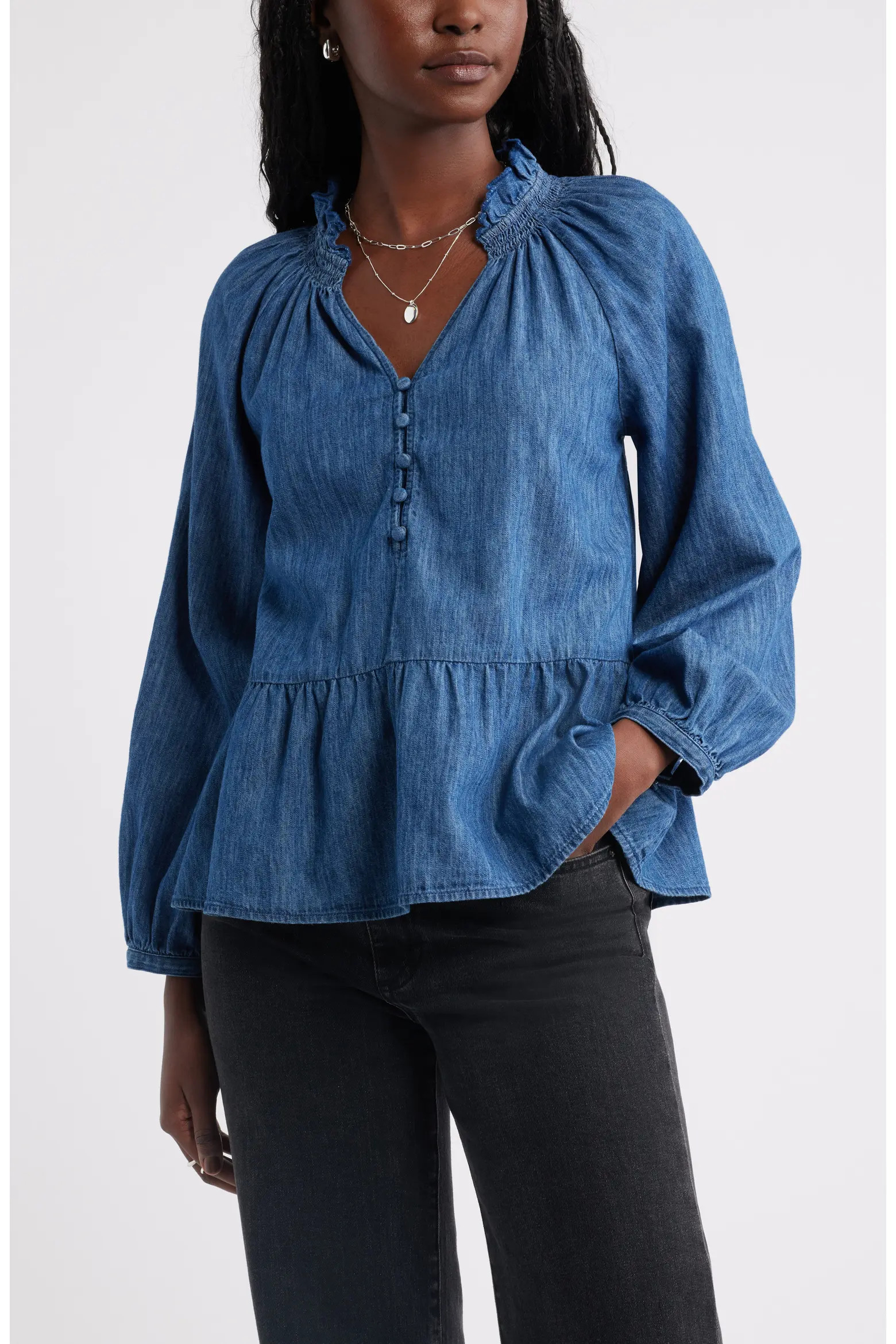 Peplum Cotton Chambray Top (Women) | Nordstrom | Nordstrom