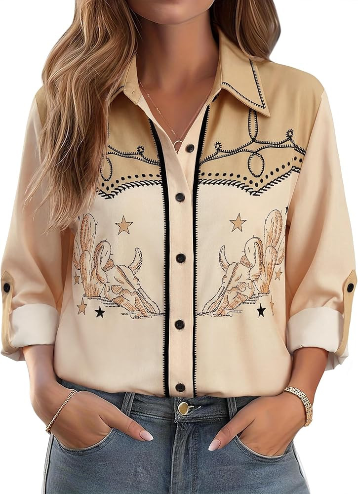 MYMORE Women's Western Cowgirl Rodeo Print Shirt Top Country Concert Outfit | Amazon (US)