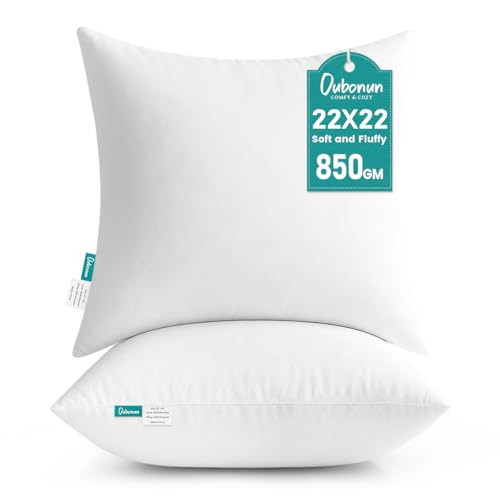 Oubonun 22 x 22 Throw Pillow Inserts - Soft, Plush & Decorative Down Alternative Pillows for Couch Sofa Bed, Machine Washable - White, Pack of 2 | Amazon (US)