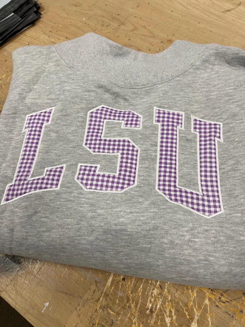 Custom Appliqué Sweatshirt - Women's Mock Neck Fleece Pullover Custom Word With Gingham Fabric F... | Etsy (Global)