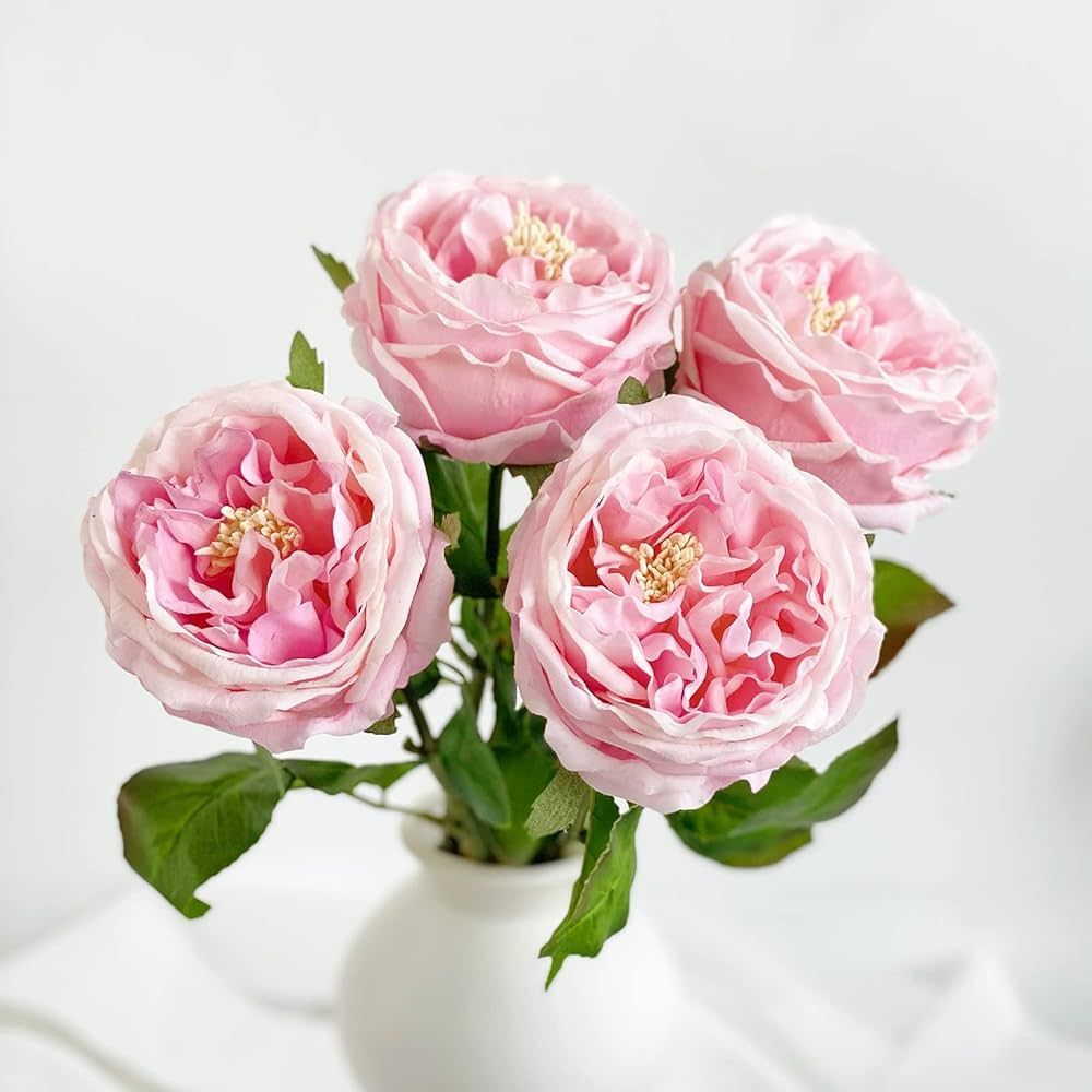 3.5'' Big Bloom Rose Artificial Flowers Light Pink 4Pcs Real Touch Rose Faux 17.7 Inch Long Stem ... | Amazon (US)