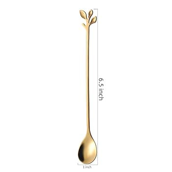 AnSaw 6.5" Elegant Leaf-Design Gold Coffee & Tea Spoons Set of 6- Long Handle Stainless Steel Sti... | Amazon (US)