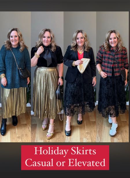 Two skirts styled two ways. Gold foil size XL. Velvet flocked tulle size L. 

Gibson look 10% off with code NANETTE10
Avara 15% off code NANETTE15

Holiday outfits Christmas Eve outfits holiday party dress Christmas dress 

#LTKover40 #LTKHoliday #LTKfindsunder100