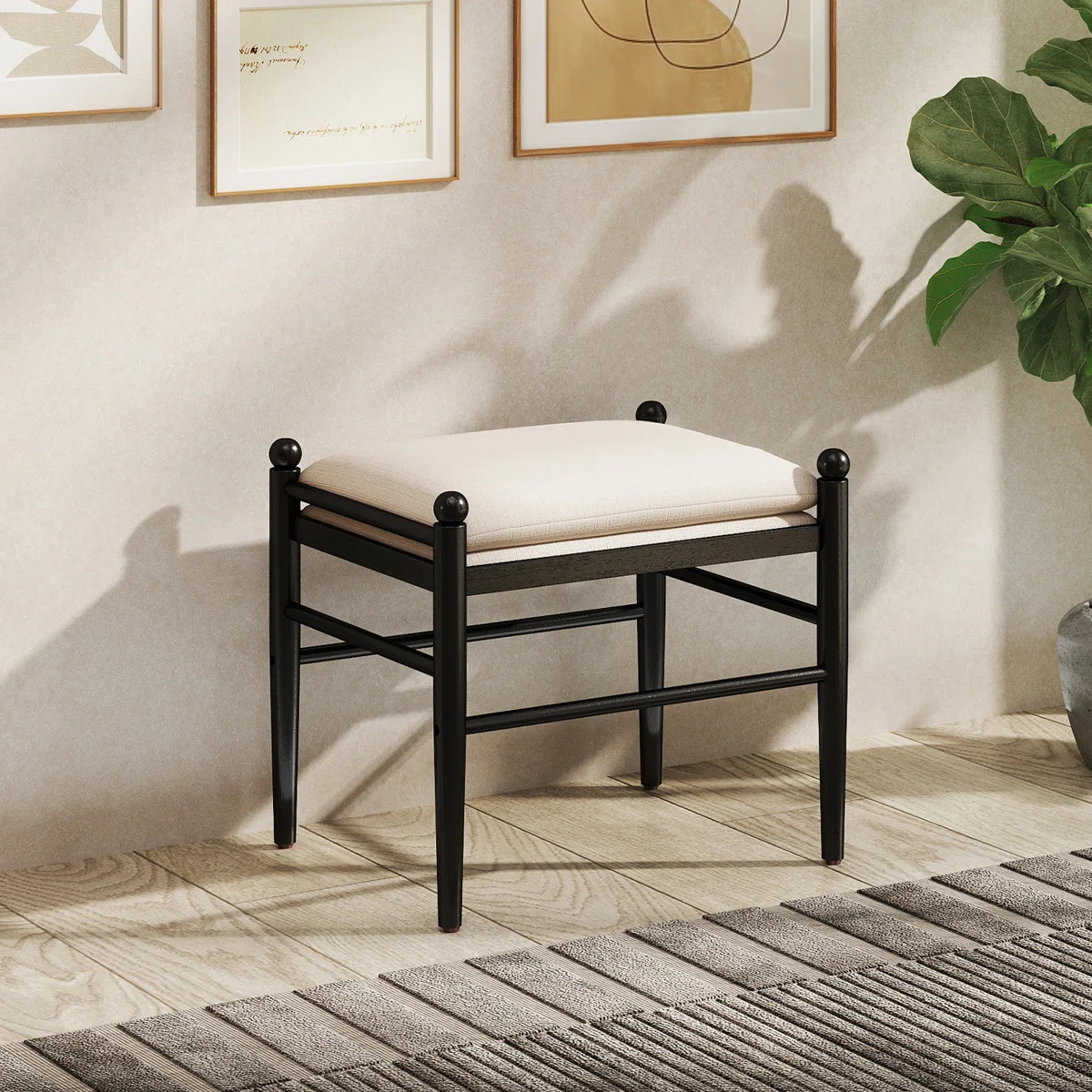 Linen Upholstered Ottoman With Solid Wood Legs | Wayfair North America