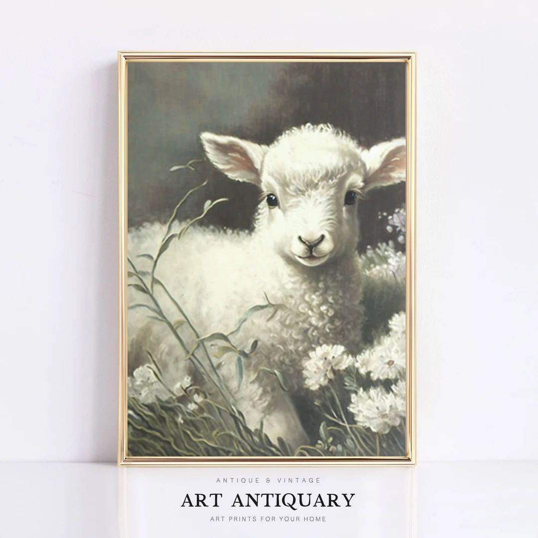 Spring Lamb Baby Sheep Painting | Vintage Easter Art Print | Antique Spring Decor | Instant Digit... | Etsy (US)