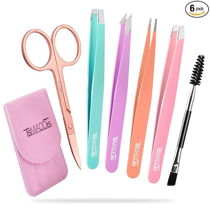 TsMADDTs 6 PCS Tweezers Set for Women, Eyebrow Tweezers with Curved Scissor for Ingrown Hair, Hai... | Amazon (US)