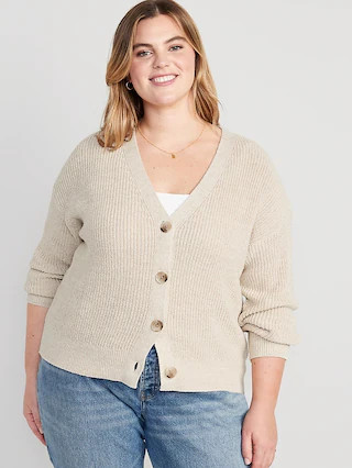 Lightweight Cotton and Linen-Blend Shaker-Stitch Cardigan Sweater for Women | Old Navy (CA)