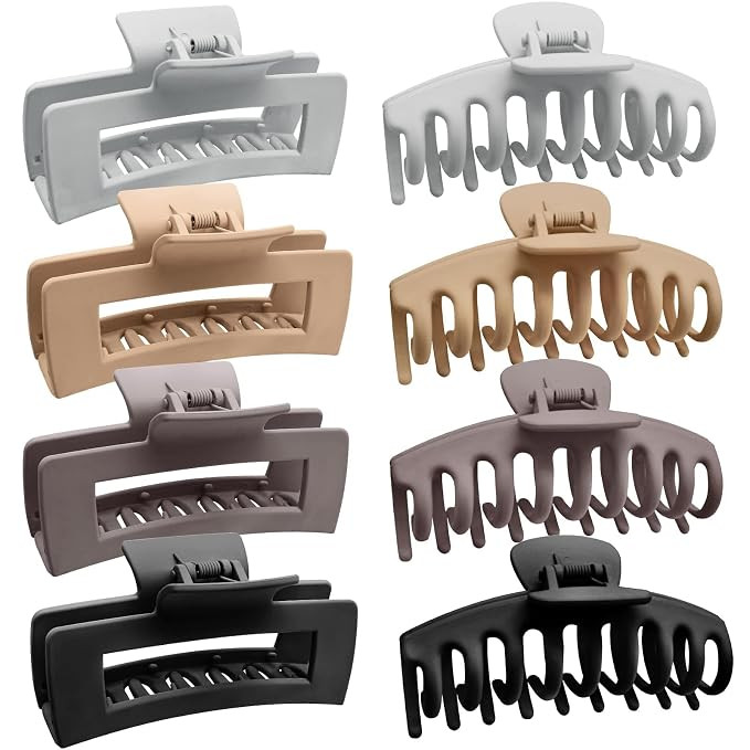 NLUS Large Hair Claw Clips, 8 Pack Hair Clips for Women Girls, 2 Styles Banana Square Jaw Clips, ... | Amazon (US)