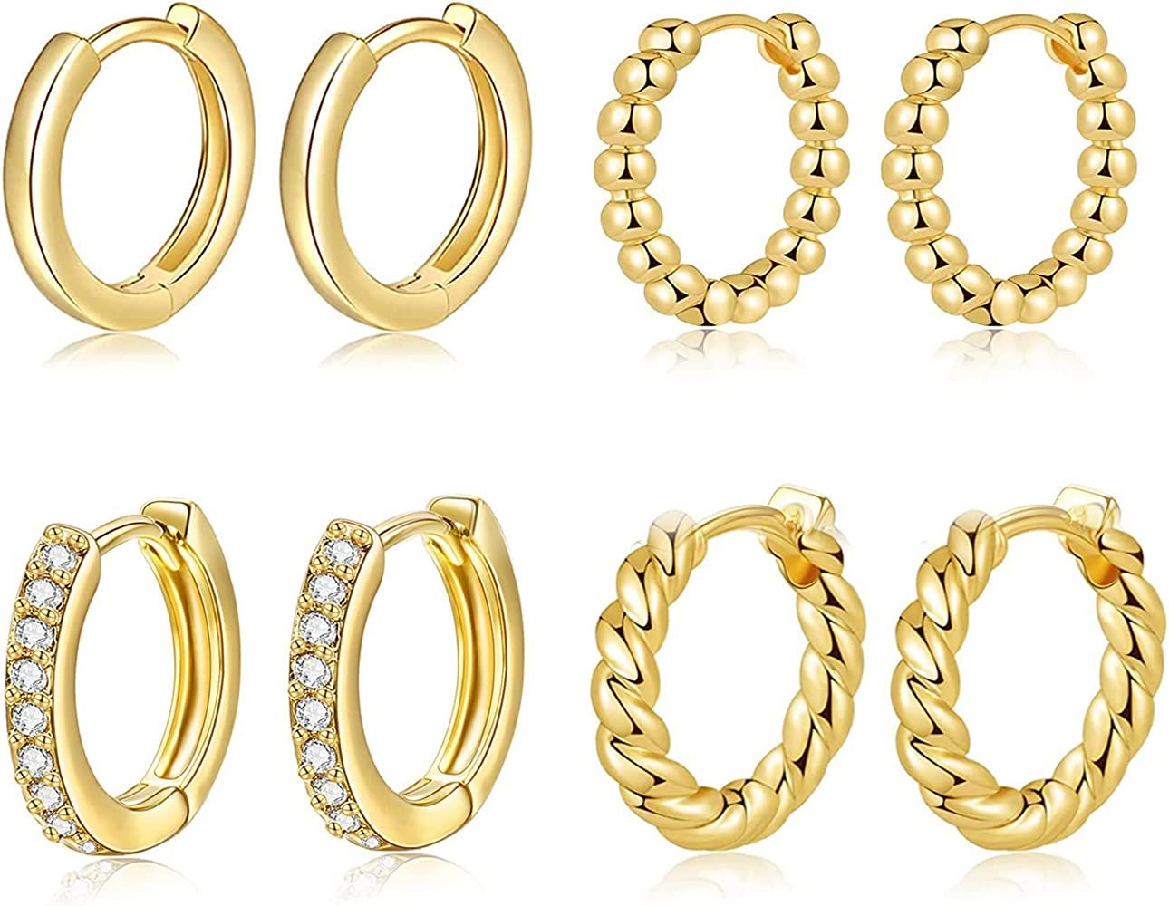 BMMYE 4 Pairs Small Gold Huggie Hoop Earrings for Women Cartilage Mini Gold Hoops Gold Earrings S... | Amazon (US)
