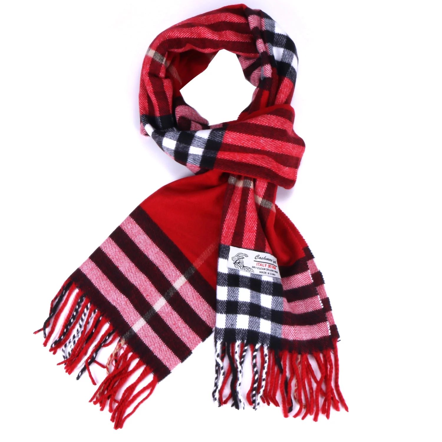 Women Men Red Check Plaid Scarves Cashmere Feel Warm Soft Scarf with Fringes - Walmart.com | Walmart (US)