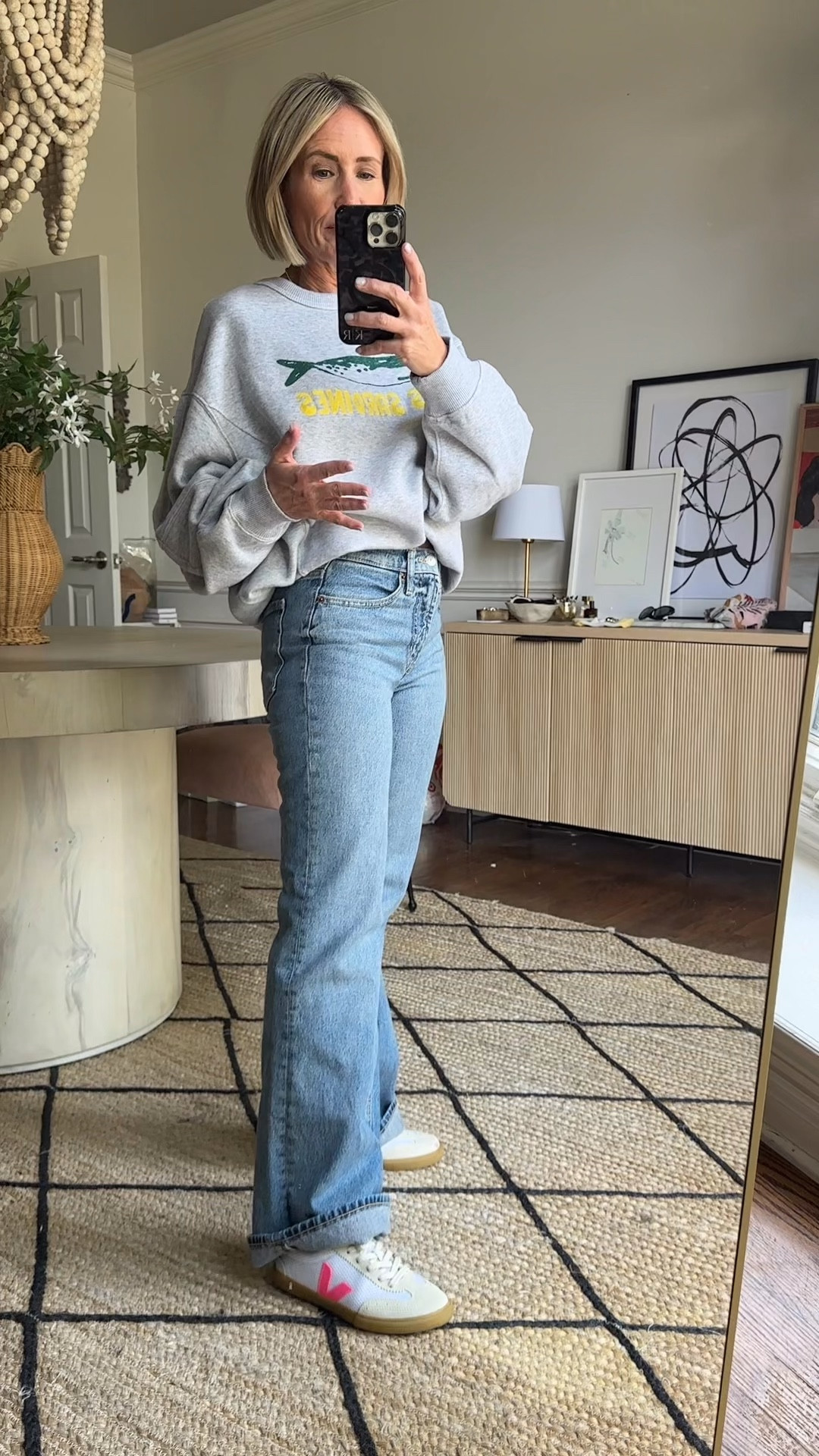 Spring outfit
major sale on jeans- in my true size 0 and i am 5’2”

sweatshirt in a small
sneakers by Veja- they run big.  I did my smaller size 6.5 (37) but i have a wide foot.  If you have a narrow foot i would suggest doing 1/2 size smaller than your typical shoe size.
@Aerie 


#LTKootd #LTKgrwm #LTKSaleAlert